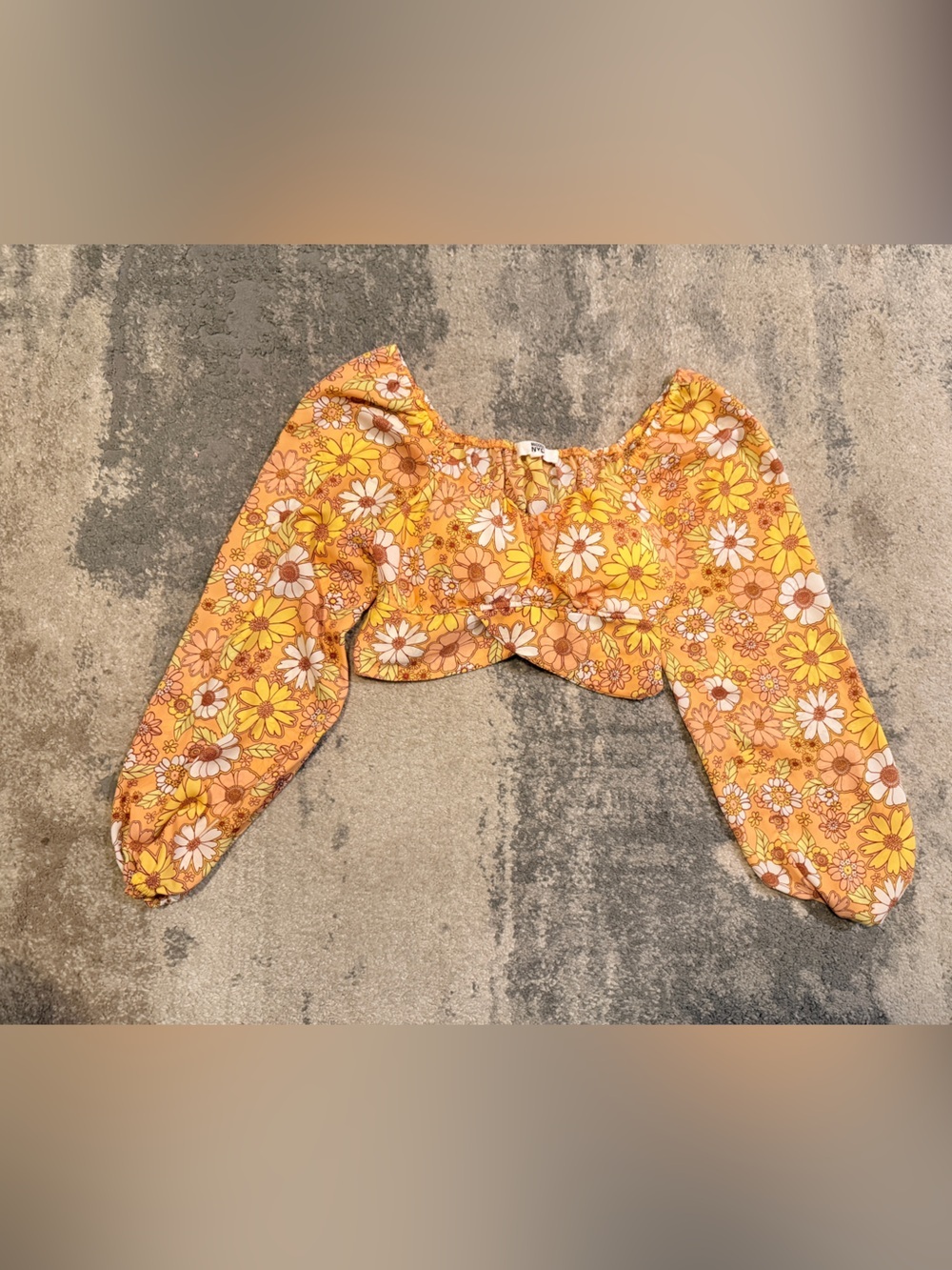 Madden NYC Yellow Orange Floral Puff Sleeve Top